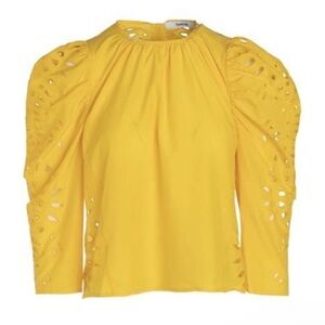 NWT Thakoon Cotton and Silk Eyelet Gathered Blouse in Yellow
